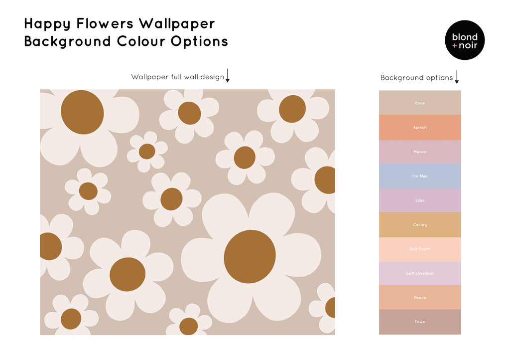 Happy Flowers: Full & Half Walls | Removable PhotoTex Wallpaper Wallpaper Blond + Noir 