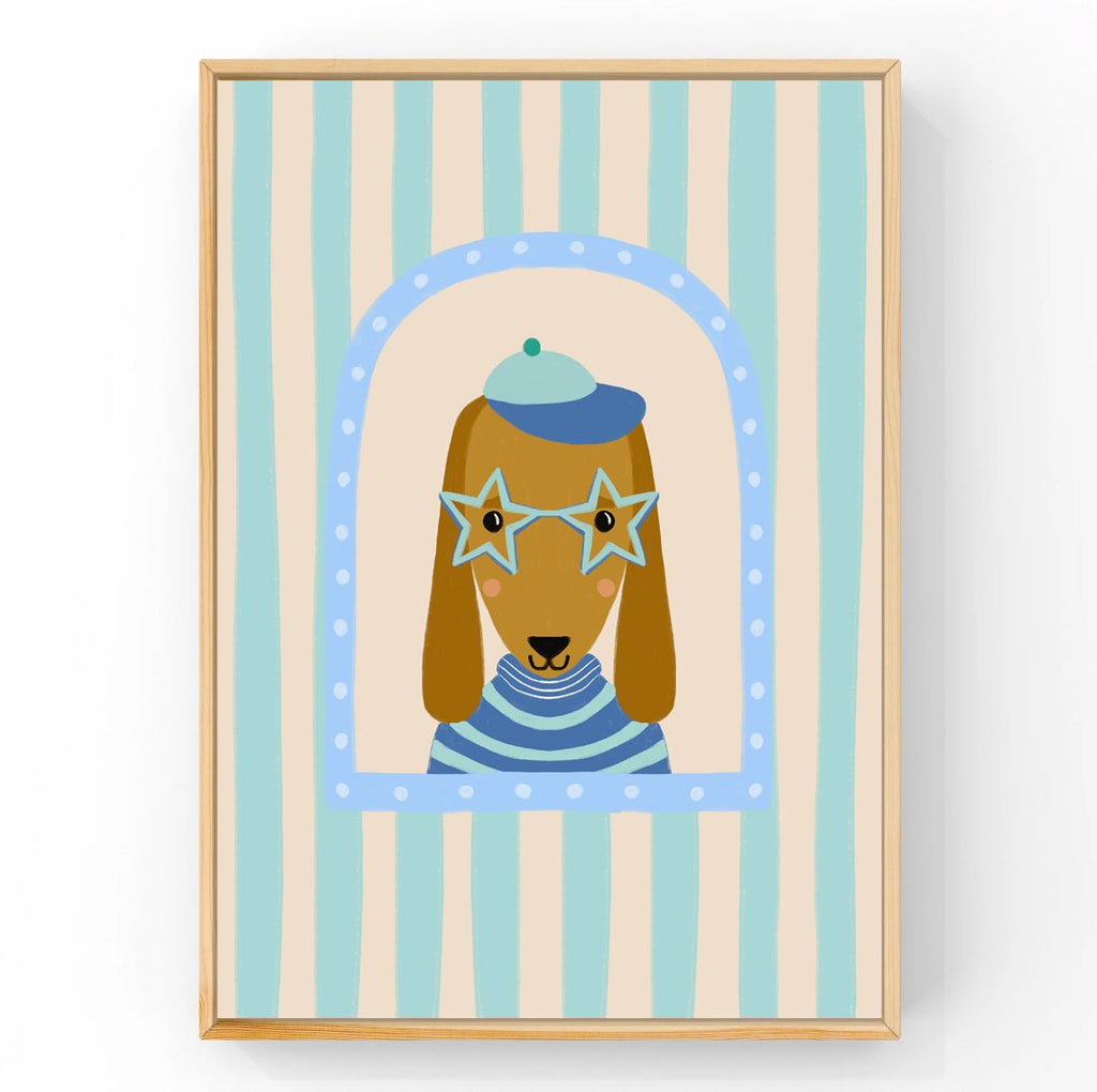 Benji Blue Dachshund | Kids Decor | Art Print Art Prints Little Peach + Pip 