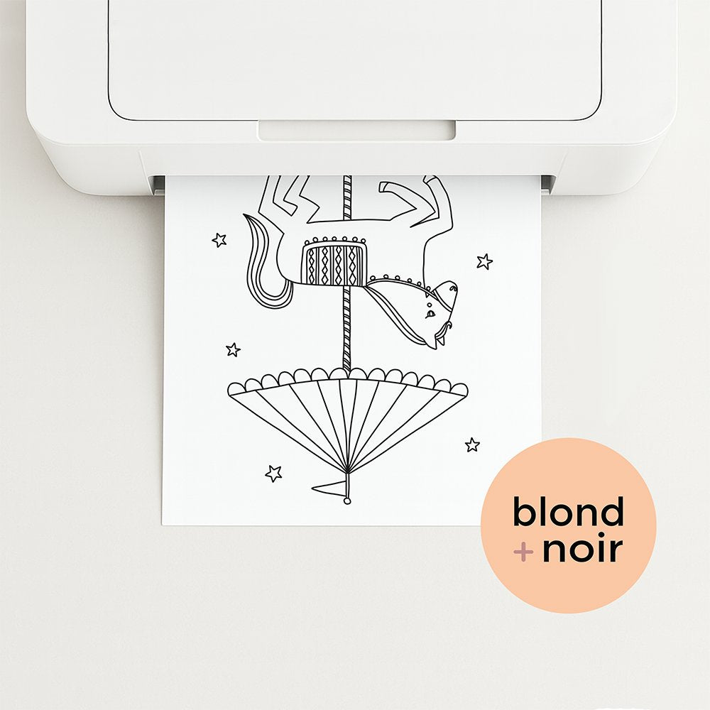 Carousel Horse Colouring Page – Free Kids Printable Blond + Noir 