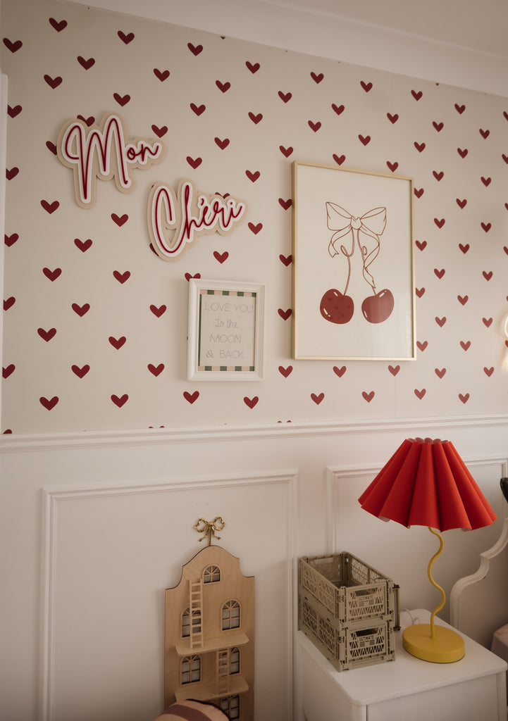 Chloe's Vintage Hearts | Full & Half Wall Wallpaper Wallpaper Blond + Noir 