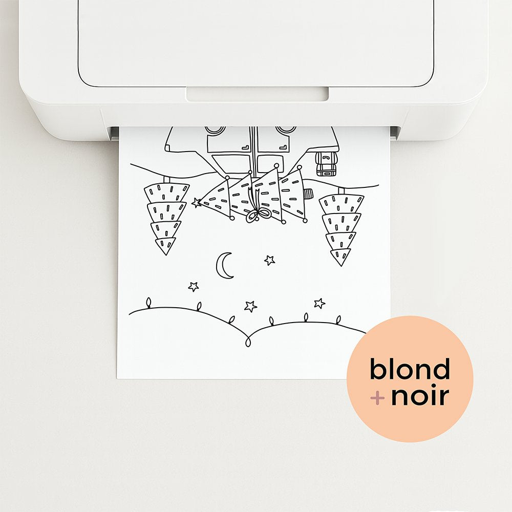 Christmas Tree Shopping Colouring Page – Free Kids Printable Blond + Noir 