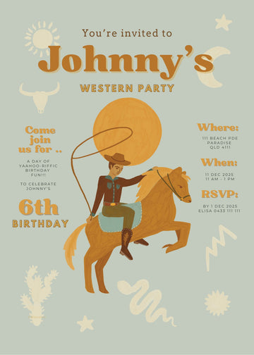 Cowboy | Downloadable Party Invitation Kids Party Blond + Noir 