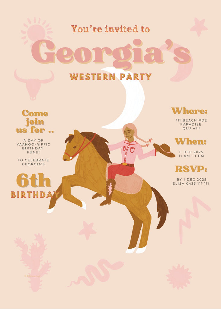 Cowgirl | Downloadable Party Invitation Kids Party Blond + Noir 