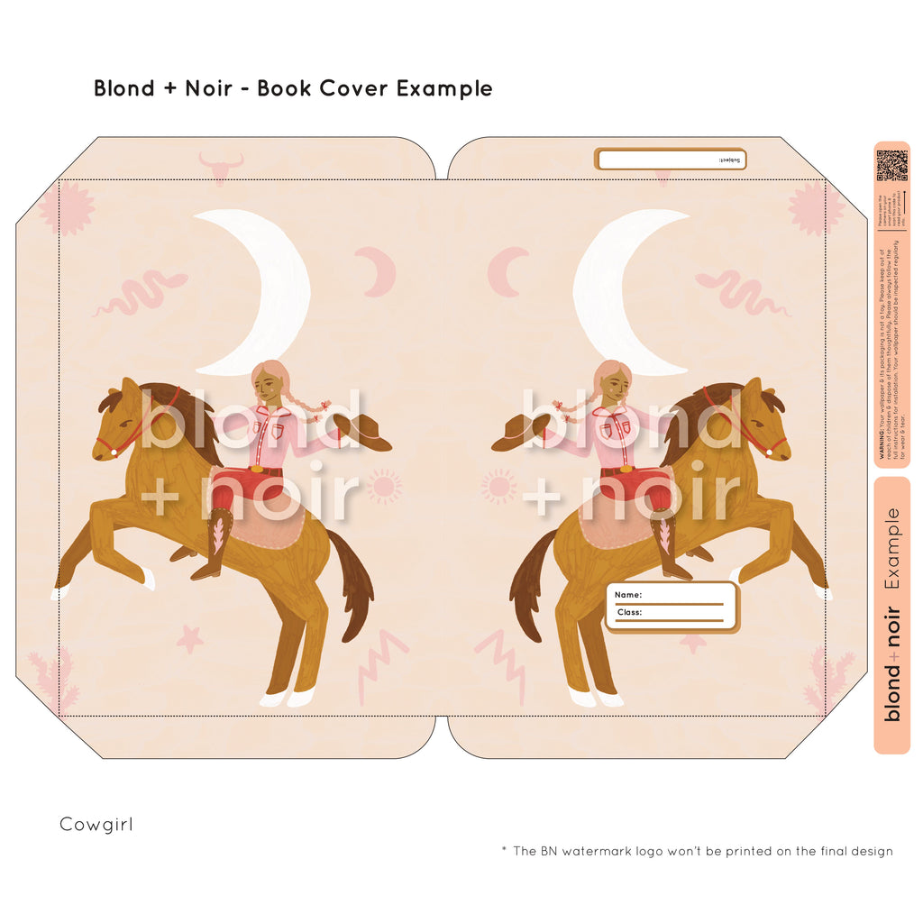 Cowgirl | Pre-cut Book Covers | Customisable Back to School Supplies Back to school Blond + Noir 