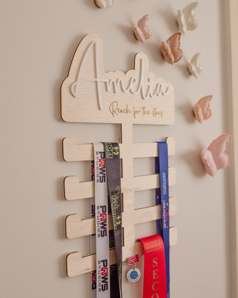 Custom Personalised Medal or Ribbon Holder Acrylic Name Letterly Australia 