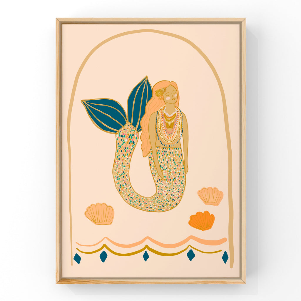 Dark Teal Mermaid (Peach) by Little Peach & Pip | Art Print Art Prints Little Peach + Pip 