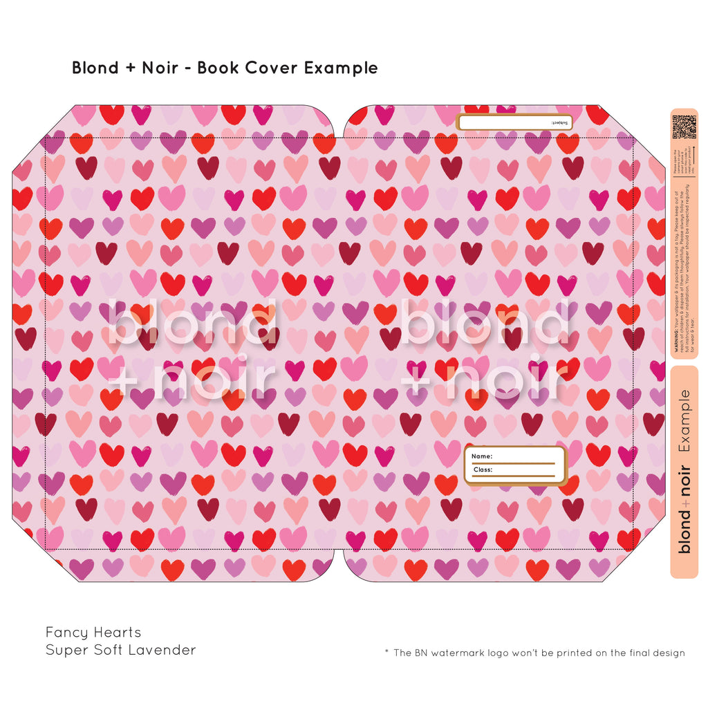 Fancy Hearts | Pre-cut Book Covers | Customisable Back to School Supplies Back to school Blond + Noir 