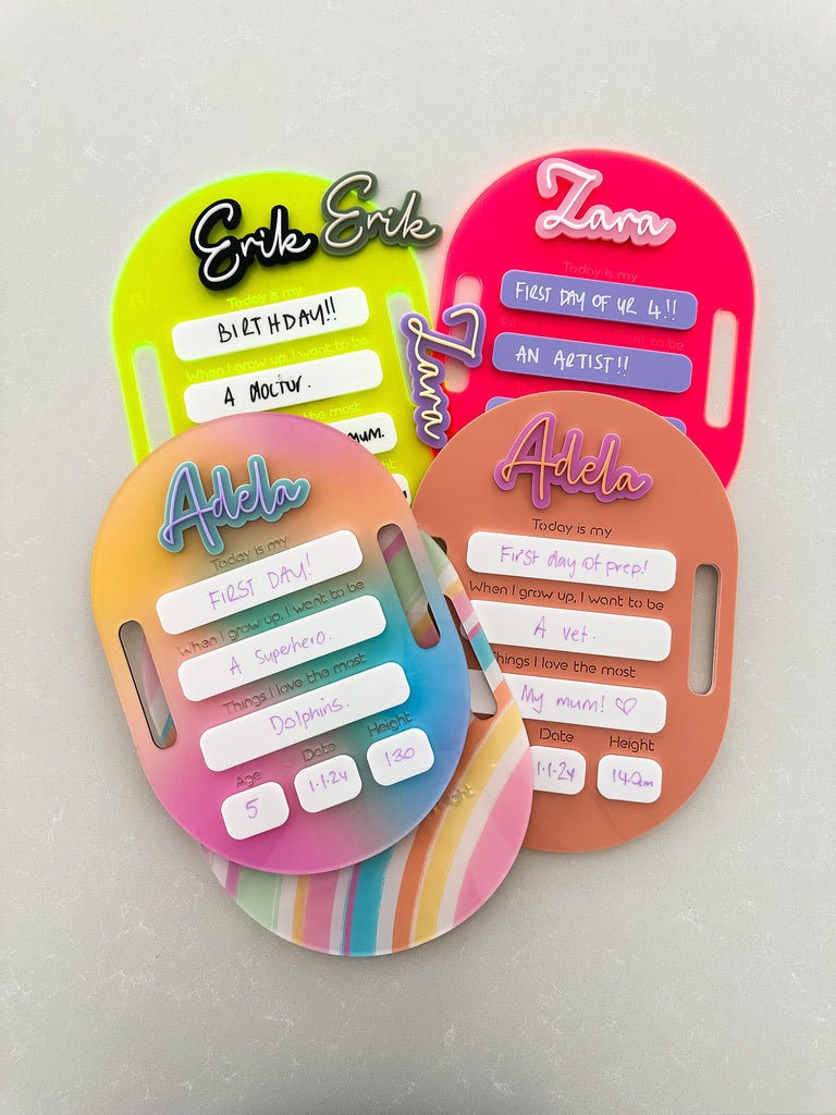 First day | Last day | Birthday Board | Custom Milestone Board Acrylic Name Letterly Australia 
