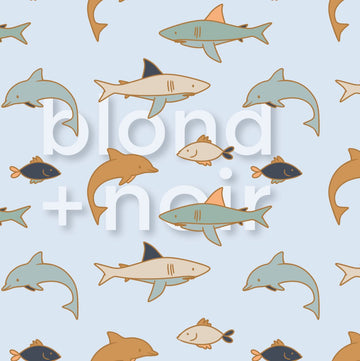 Fish - Blue | Full & Half Wall Wallpaper Wallpaper Blond + Noir 