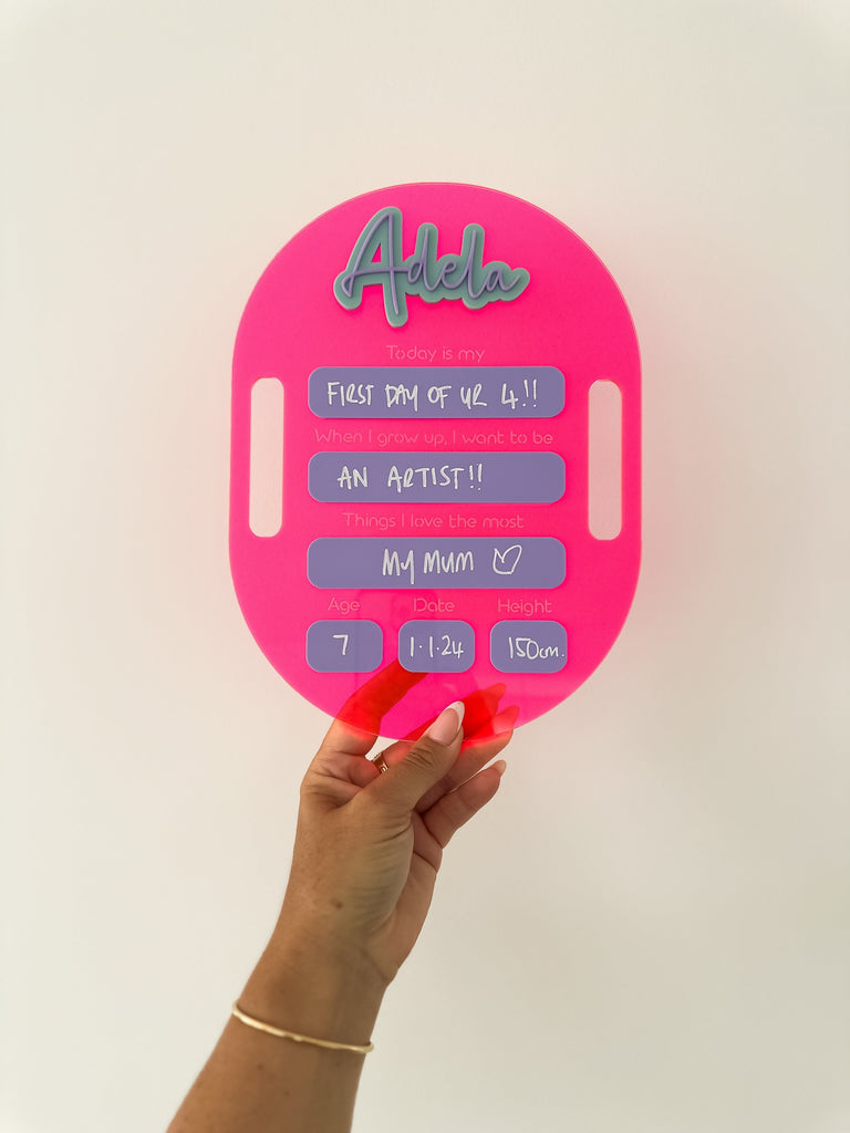 Fluro | First day | Last day | Birthday | Custom Milestone Board Acrylic Name Letterly Australia 