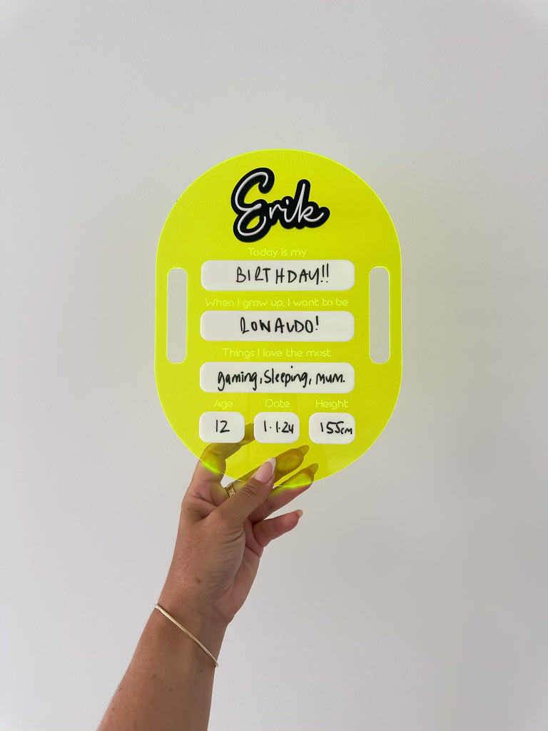 Fluro | First day | Last day | Birthday | Custom Milestone Board Acrylic Name Letterly Australia 