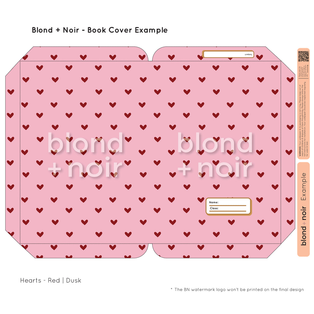 Hearts | Pre-cut Book Covers | Customisable Back to School Supplies Back to school Blond + Noir 