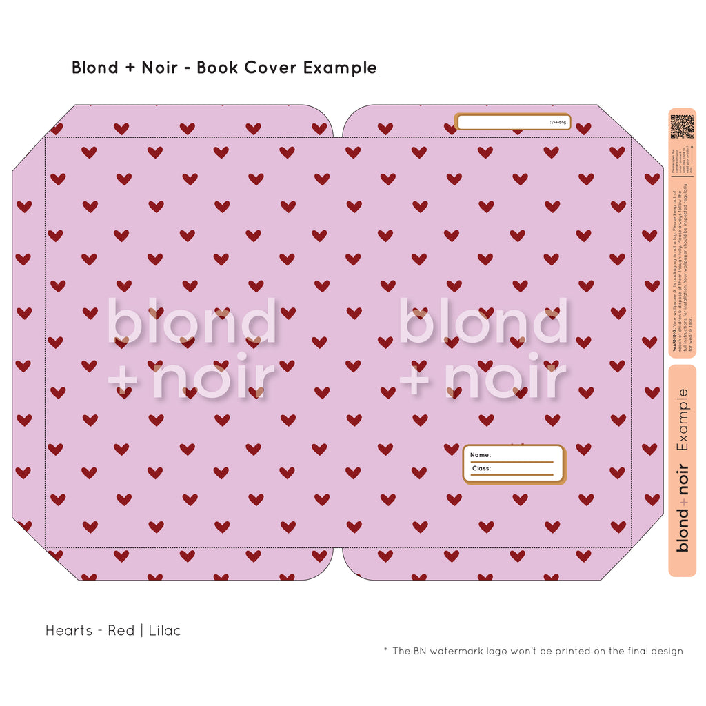 Hearts | Pre-cut Book Covers | Customisable Back to School Supplies Back to school Blond + Noir 