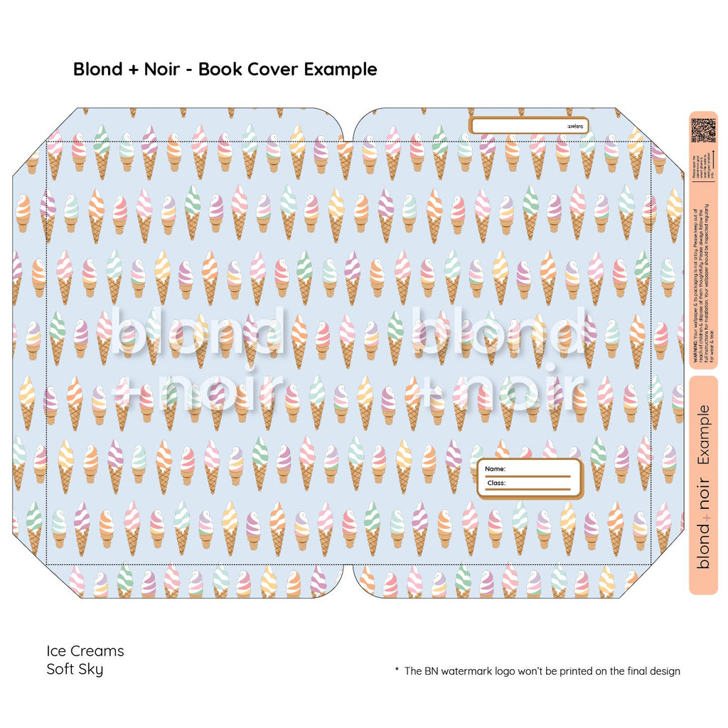 Ice Creams | Pre-cut Book Covers | Customisable Back to School Supplies Back to school Blond + Noir 