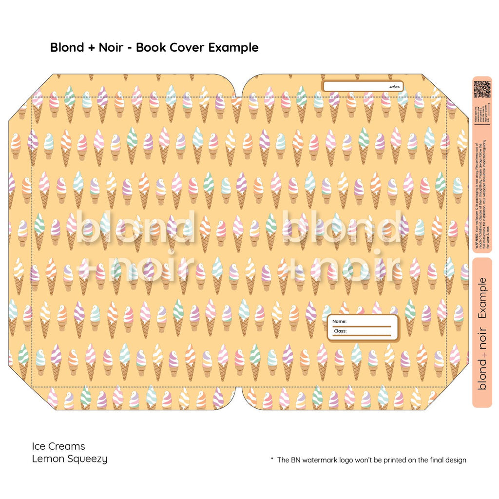 Ice Creams | Pre-cut Book Covers | Customisable Back to School Supplies Back to school Blond + Noir 