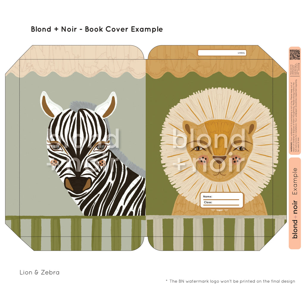 Lion & Zebra | Pre-cut Book Covers | Customisable Back to School Supplies Back to school Blond + Noir 