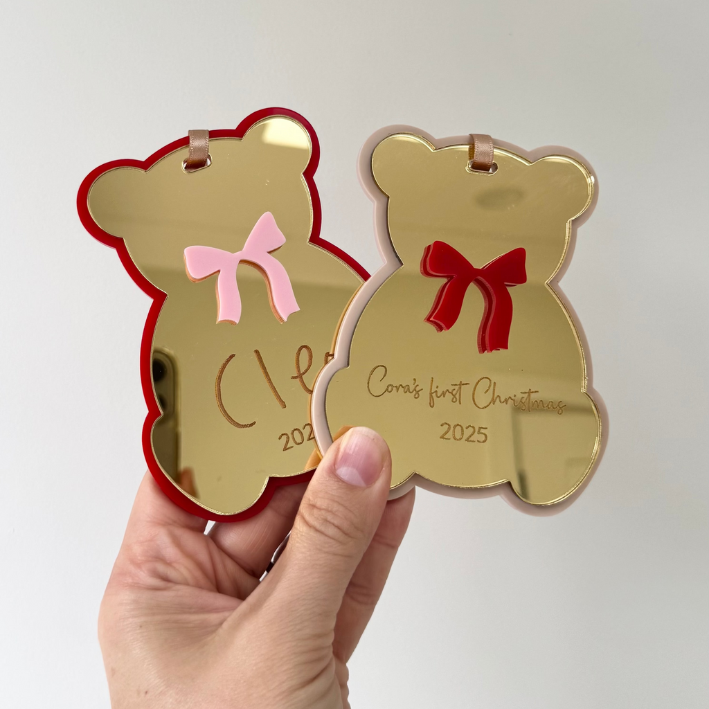 Luxe Teddy Bauble | Custom Christmas Decoration Acrylic Name Letterly Australia 