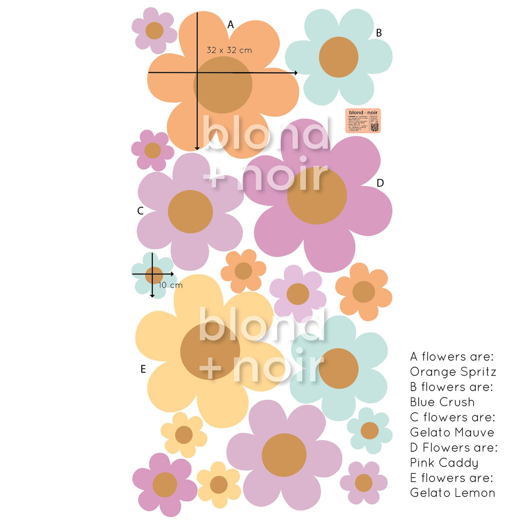Midi Happy Flowers | Wall Decals Wall Decals Blond + Noir 