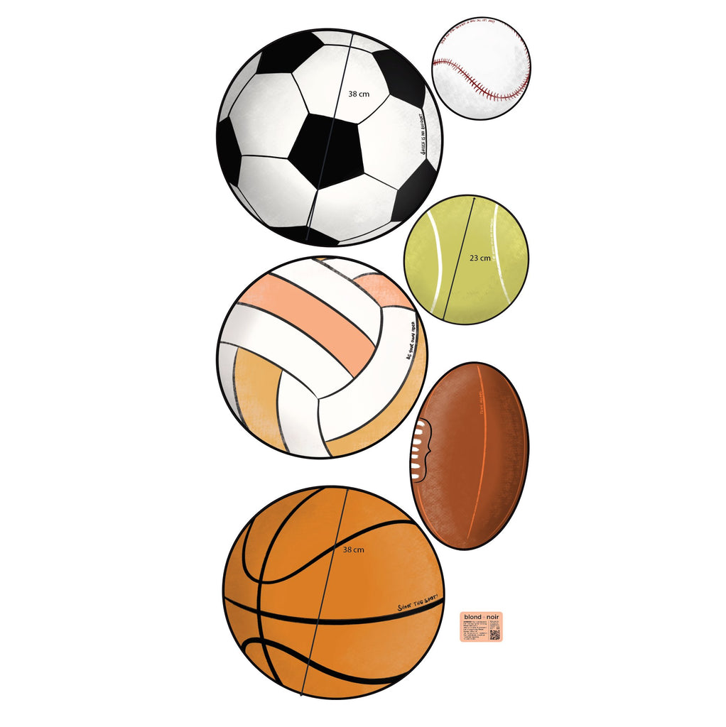 Mixed Sports Balls | Soccer, Basketball, Tennis, Sherrin & Netball | Wall Decals Wall Decals Blond + Noir 