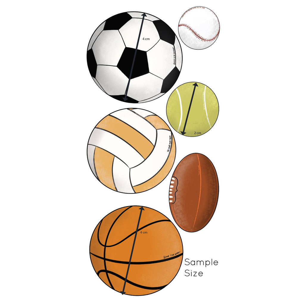 Mixed Sports Balls | Soccer, Basketball, Tennis, Sherrin & Netball | Wall Decals Wall Decals Blond + Noir 