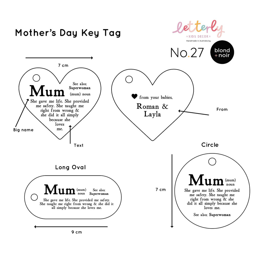 Mothers Day | Custom Key or Bag Tag Acrylic Name Letterly Australia 