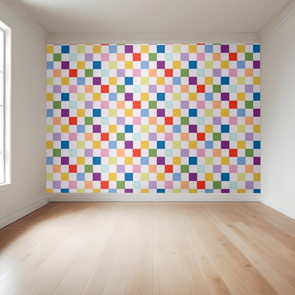 Musical Rainbow Checkers | Full & Half Wall Wallpaper Wallpaper Blond + Noir 
