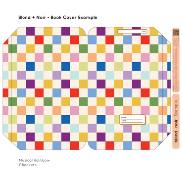 Musical Rainbow Checkers | Pre-cut Book Covers | Customisable Back to School Supplies Back to school Blond + Noir 