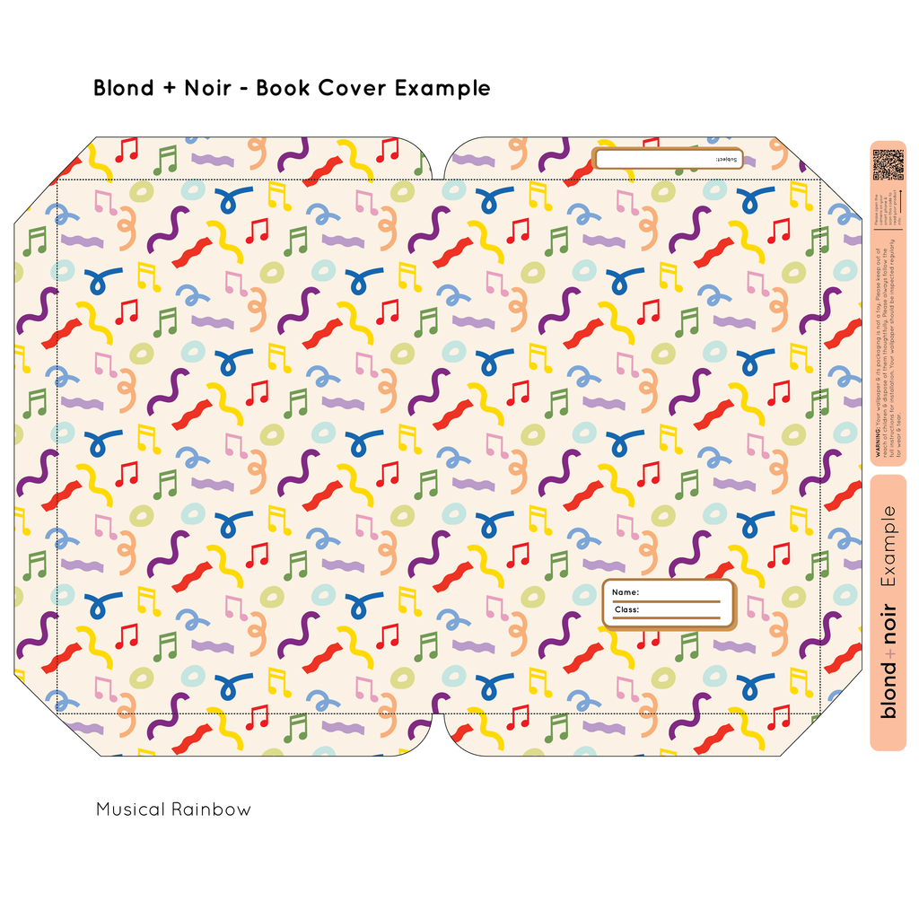 Musical Rainbow | Pre-cut Book Covers | Customisable Back to School Supplies Back to school Blond + Noir 