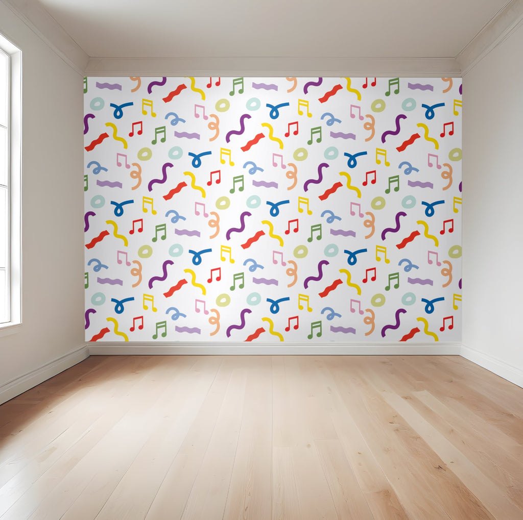 Musical Rainbow Shapes | Full & Half Wall Wallpaper Wallpaper Blond + Noir 
