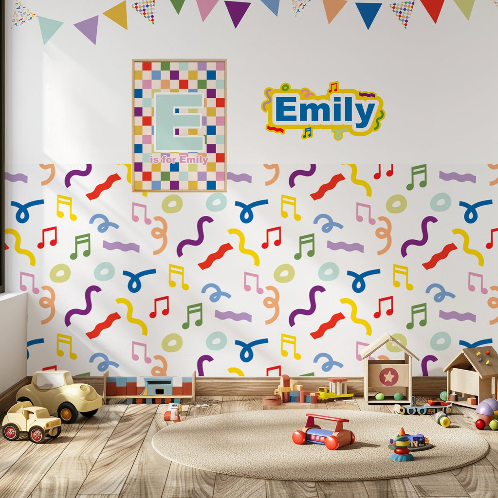 Musical Rainbow Shapes | Full & Half Wall Wallpaper Wallpaper Blond + Noir 