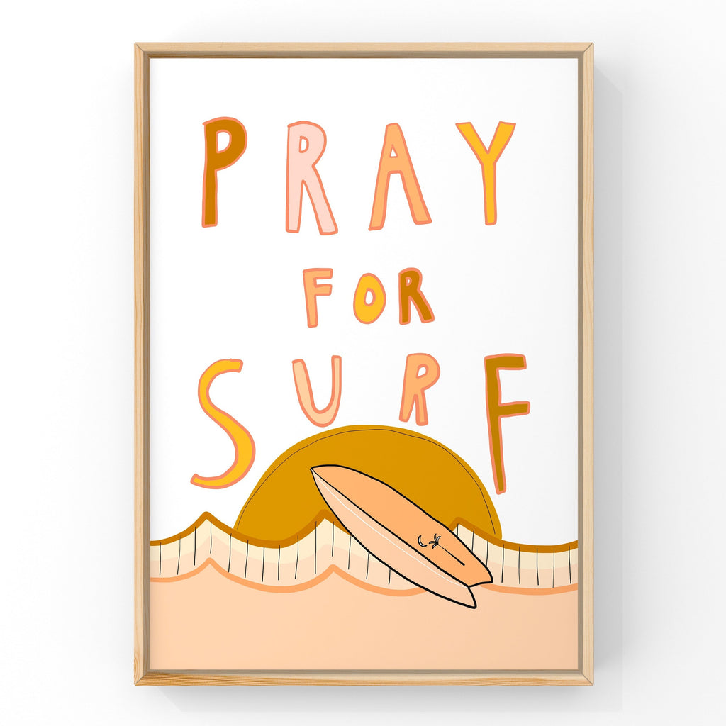 Pray for SURF (Pink) by Little Peach & Pip | Art Print Art Prints Little Peach + Pip 