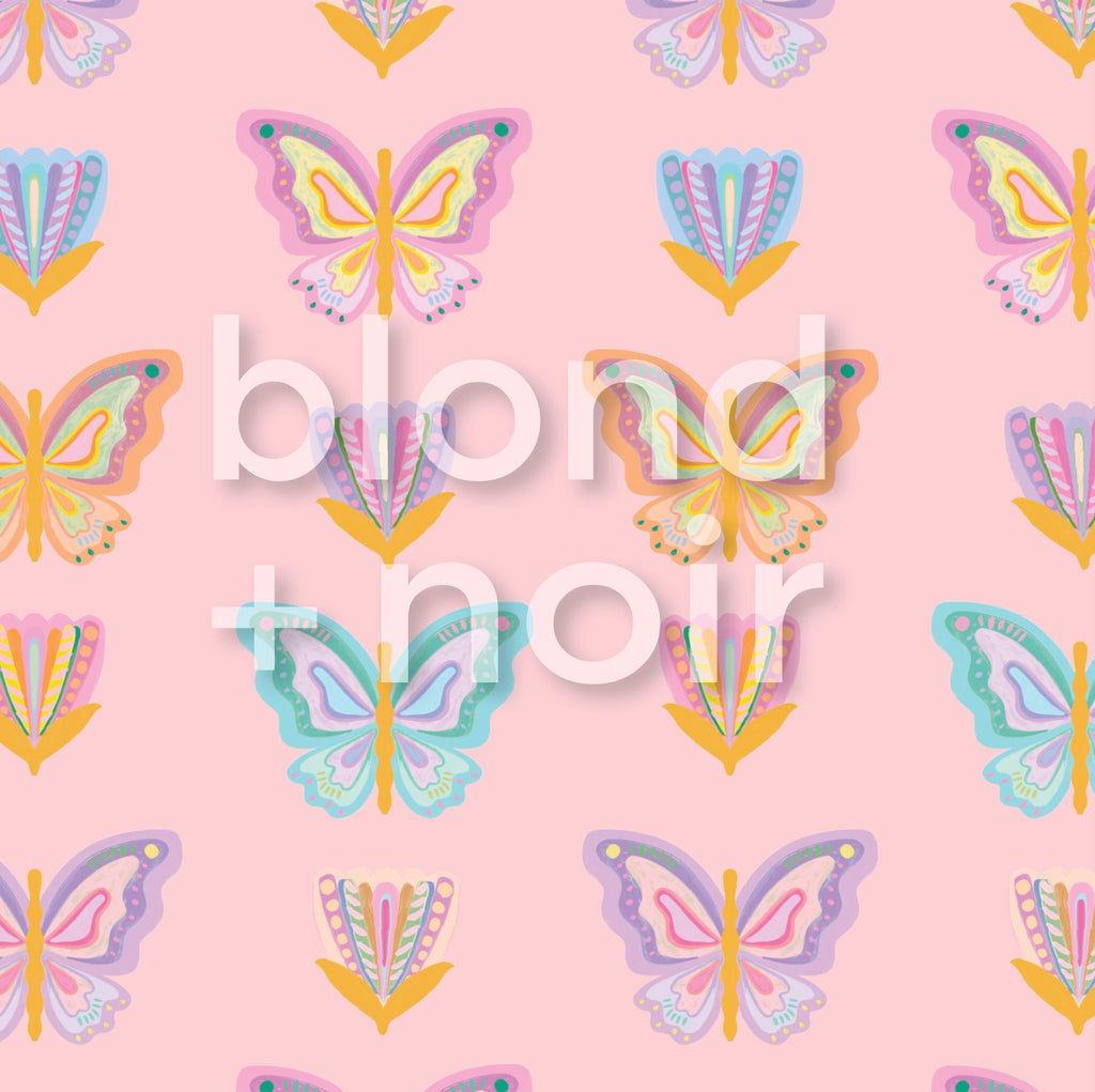 Rainbow Butterflies & Flowers | Full & Half Wall Wallpaper Wallpaper Blond + Noir 