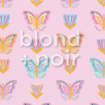 Rainbow Butterflies & Flowers | Full & Half Wall Wallpaper Wallpaper Blond + Noir 