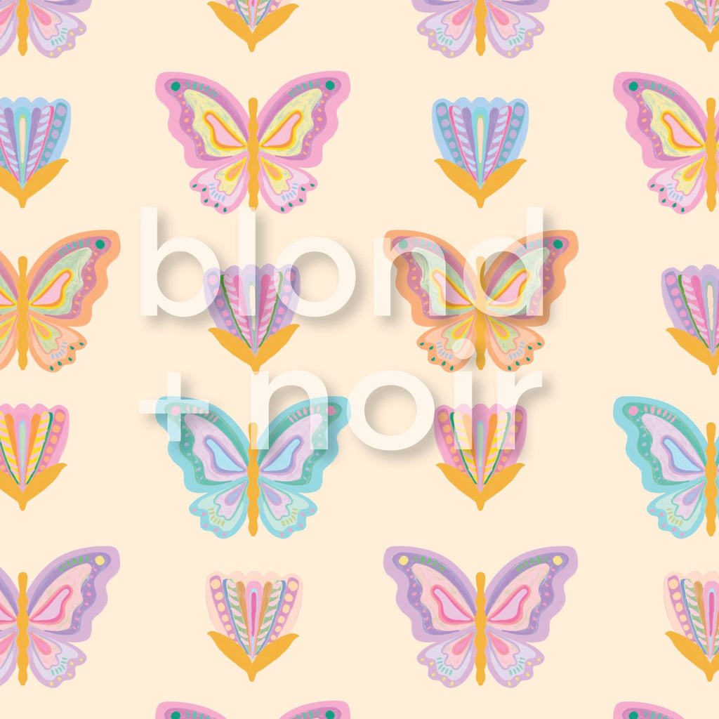 Rainbow Butterflies & Flowers | Full & Half Wall Wallpaper Wallpaper Blond + Noir 