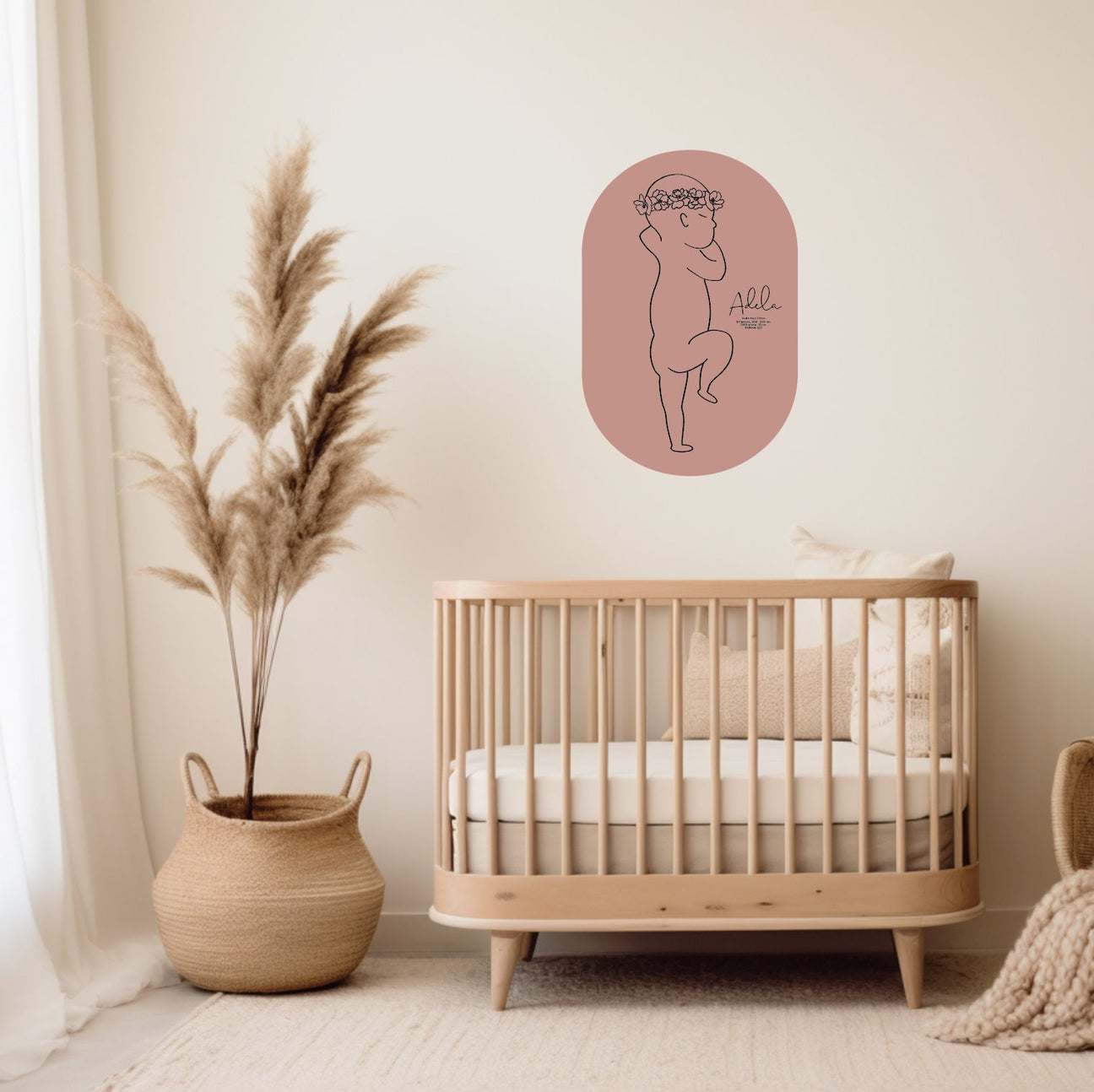Removable Wall Decal | 1:1 Birth Print | Oval Birth Print Blond + Noir 