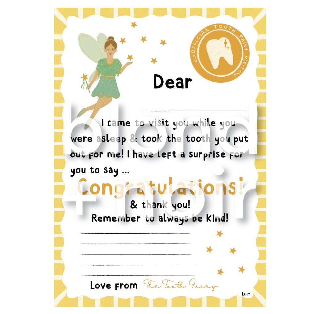 Return Letter from the Tooth Fairy – Free Kids Printable Blond + Noir 