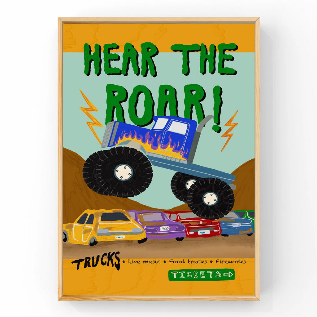 Roar Poster - Blue | Big Truck Kids Art Print Art Prints Little Peach + Pip 