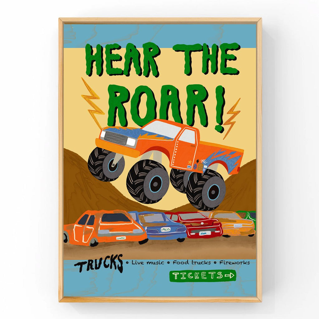 Roar Poster - Orange | Big Truck Kids Art Print Art Prints Little Peach + Pip 