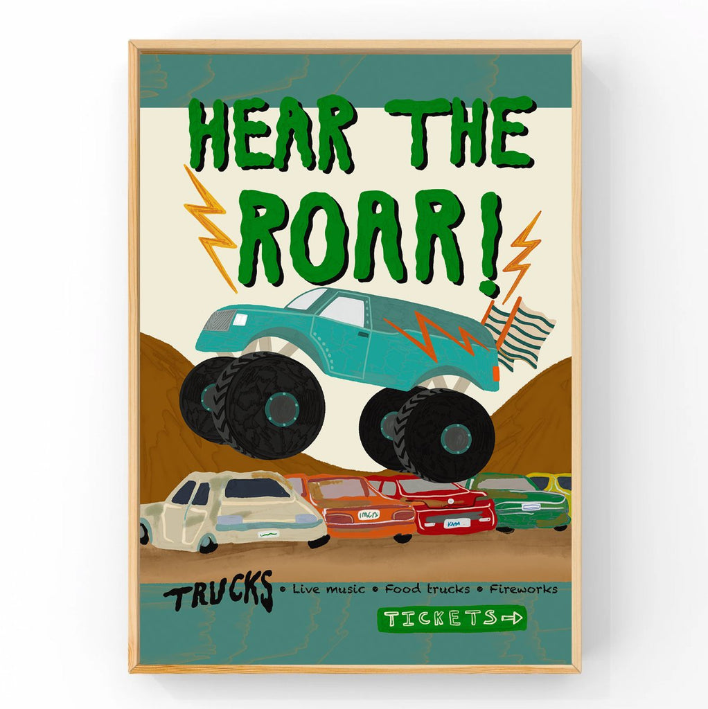 Roar Poster - Teal | Big Truck Kids Art Print Art Prints Little Peach + Pip 