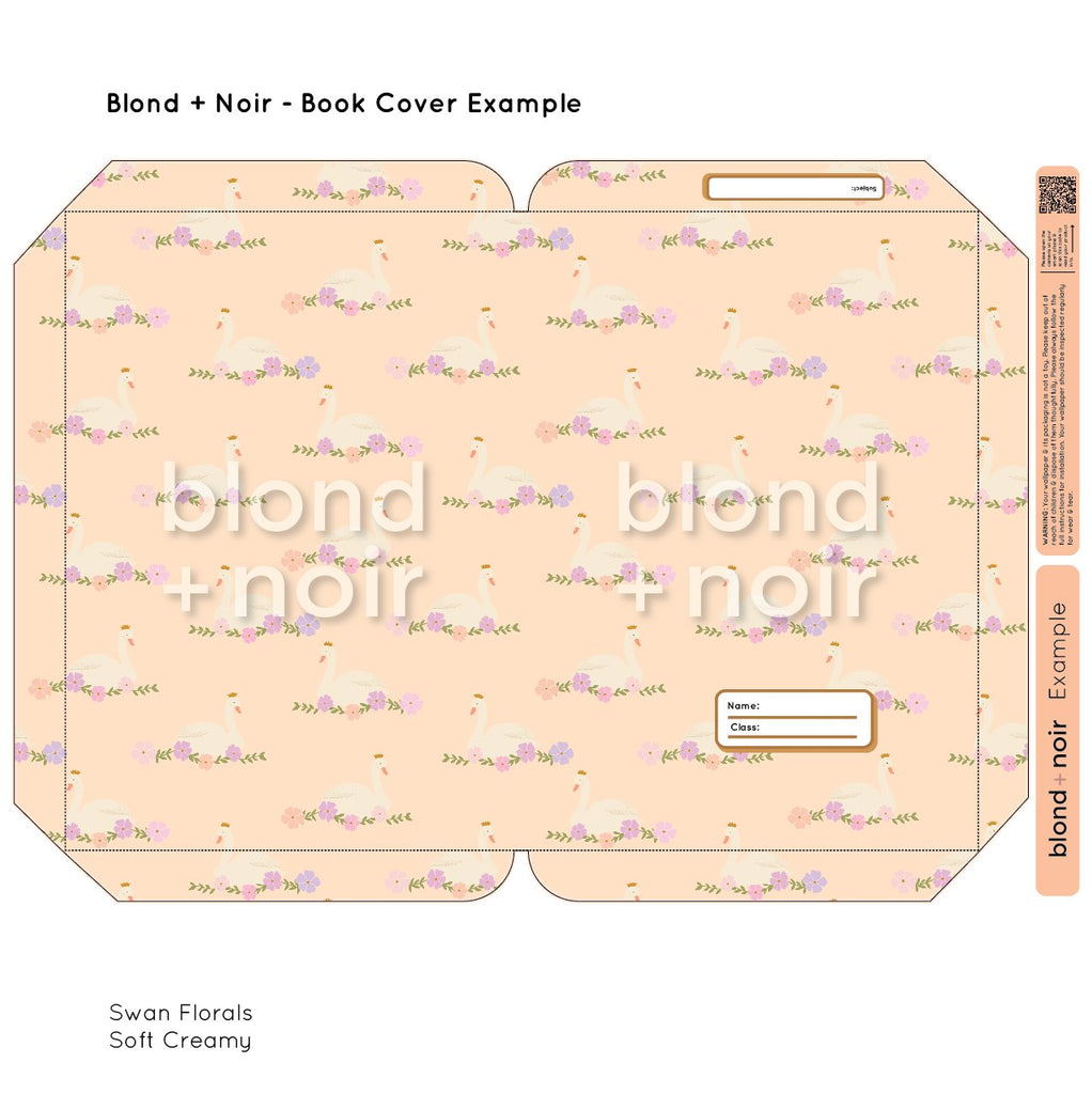 Swan Florals | Pre-cut Book Covers | Customisable Back to School Supplies Back to school Blond + Noir 
