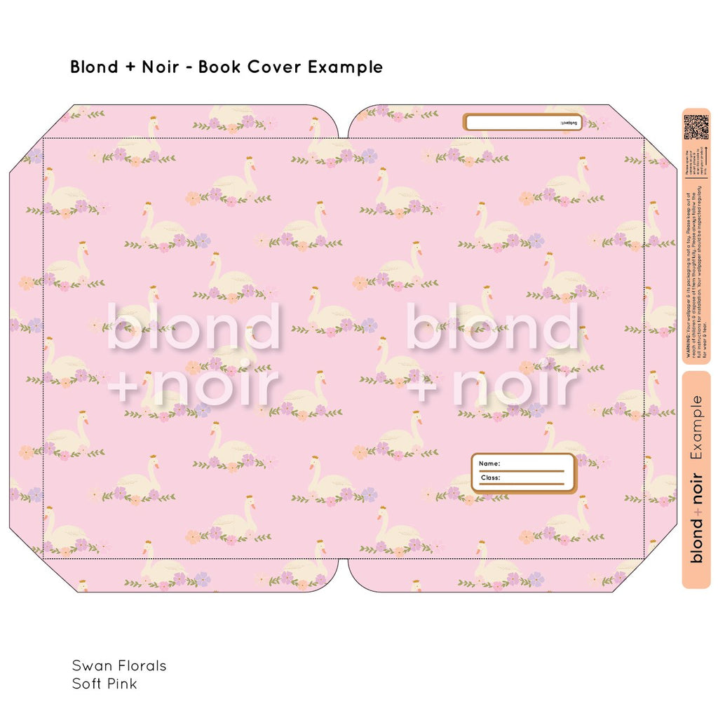 Swan Florals | Pre-cut Book Covers | Customisable Back to School Supplies Back to school Blond + Noir 