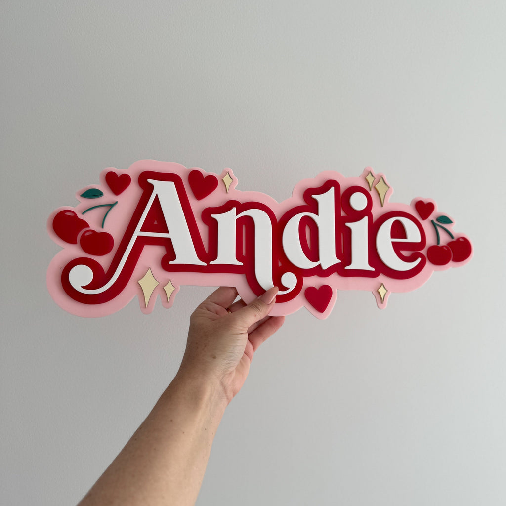 Triple Layer Cherry & Heart Name | Custom Acrylic Name Acrylic Name Letterly Australia 