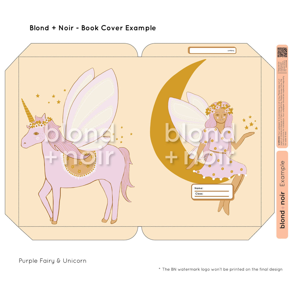 Unicorn & Fairy | Pre-cut Book Covers | Customisable Back to School Supplies Back to school Blond + Noir 