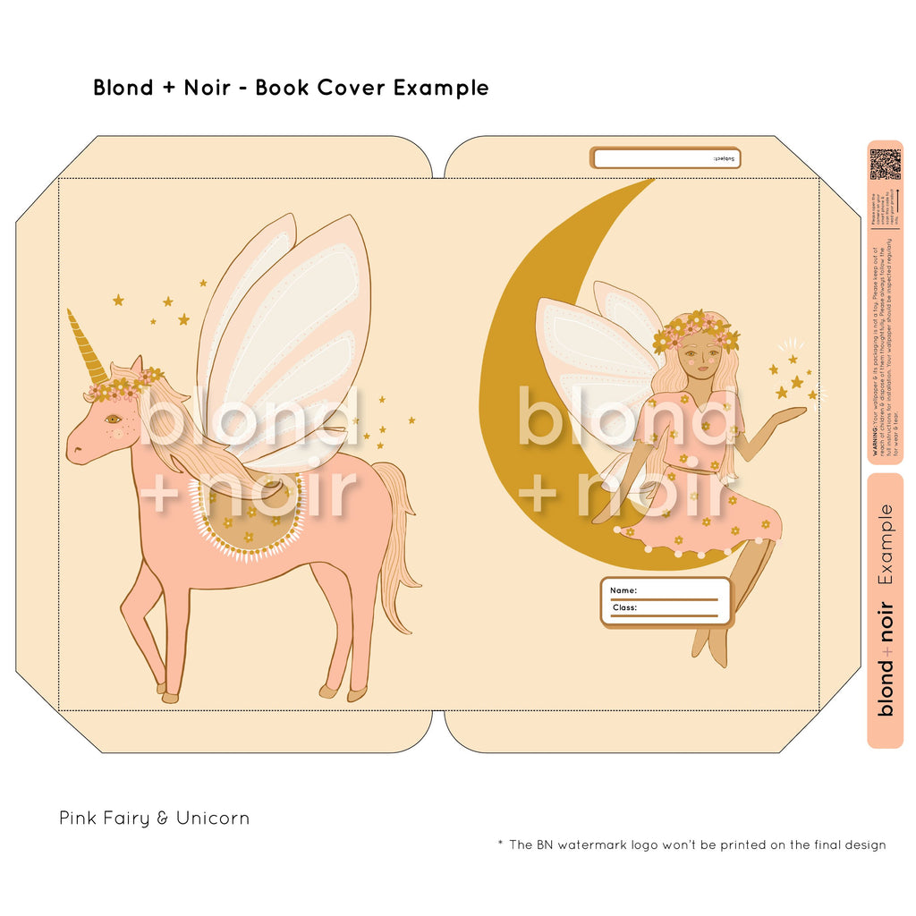 Unicorn & Fairy | Pre-cut Book Covers | Customisable Back to School Supplies Back to school Blond + Noir 