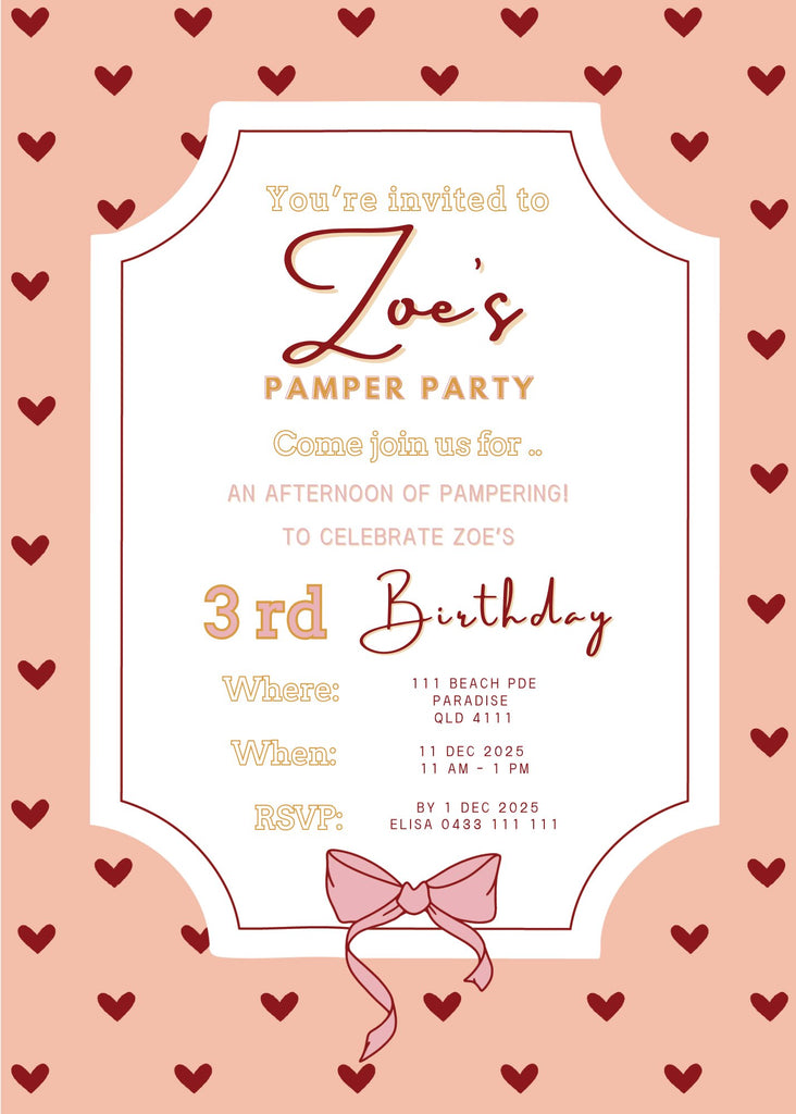 Vintage Bow Love | Downloadable Party Invitation Kids Party Blond + Noir 