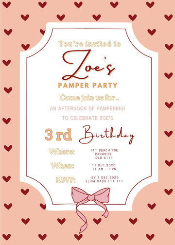 Vintage Bow Love | Downloadable Party Invitation Kids Party Blond + Noir 