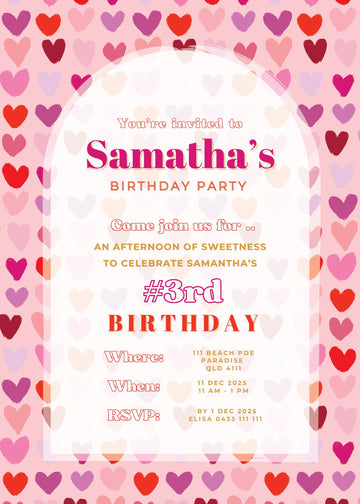 Vintage Fancy Hearts | Downloadable Party Invitation Kids Party Blond + Noir 