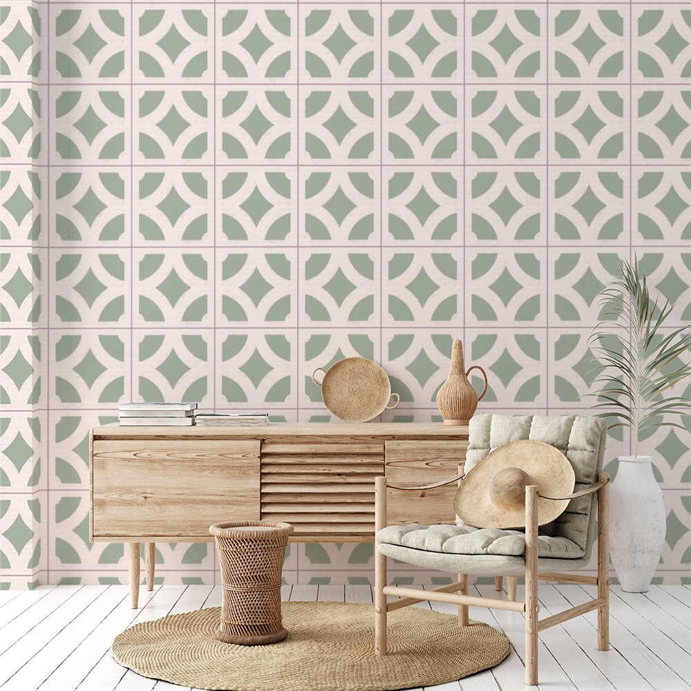 Breeze Blocks - Circle | Full & Half Wall Wallpaper Wallpaper Blond + Noir 
