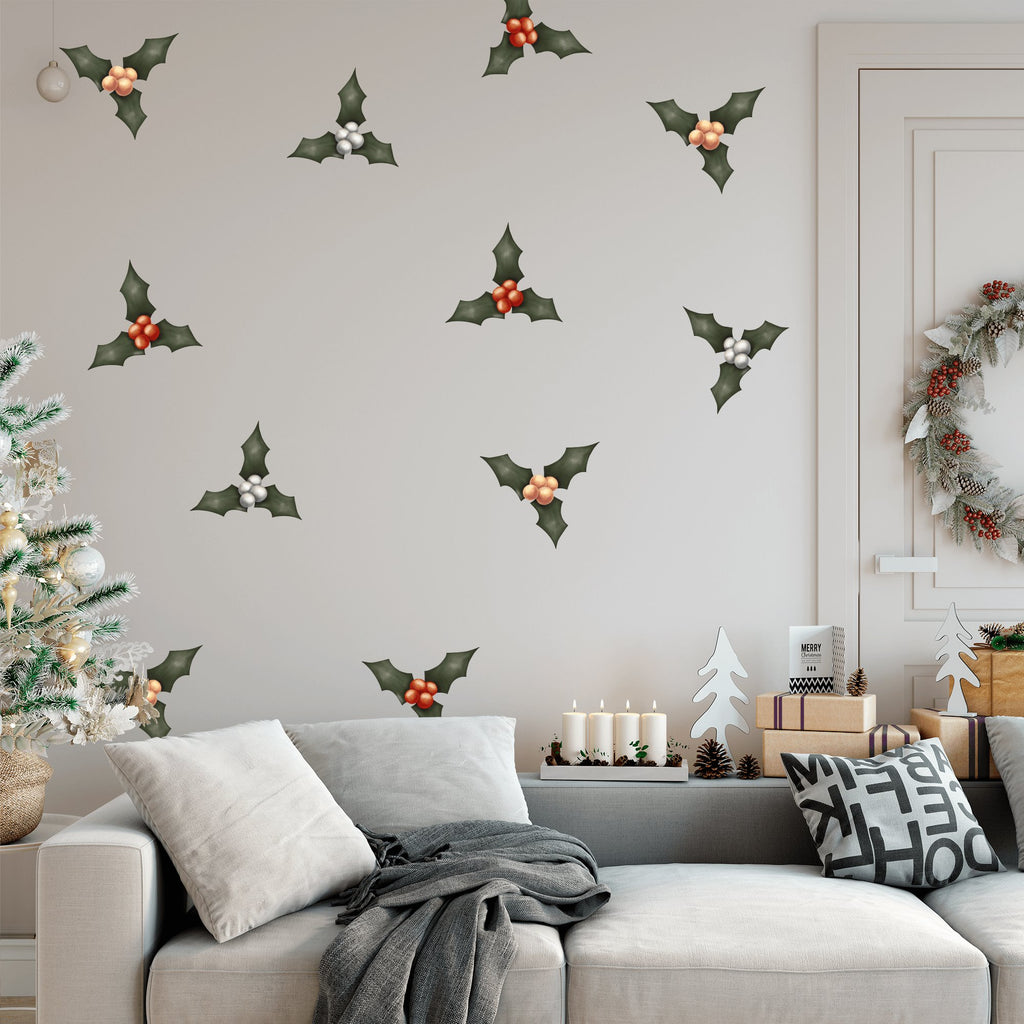 Christmas Holly | Removable Fabric Wall Decals Wall Decals Blond + Noir 