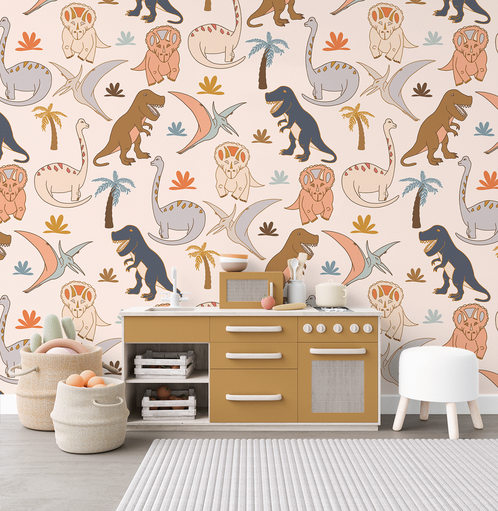 Dinos | The dinosaur wallpaper | Removable PhotoTex Wallpaper | Full & Half Walls Wallpaper Blond + Noir 
